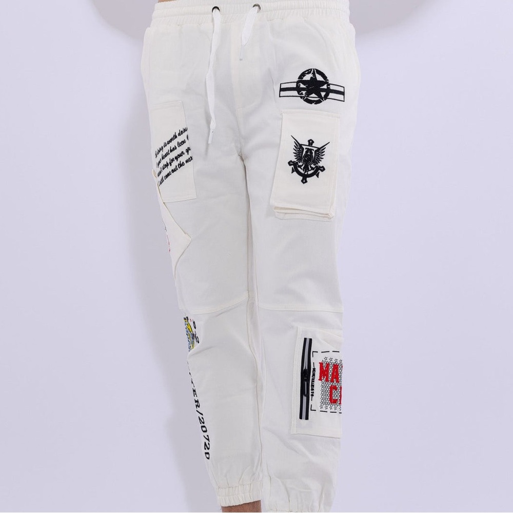White Graphic Jogger Pants